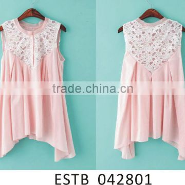 Ladies chiffon sleeveless fitted blouse with new fashion lace