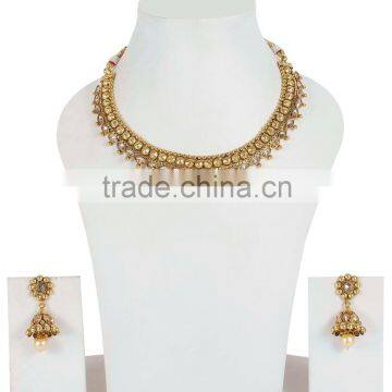 Indian Gold Plated Designer Topaz Colour Necklace Set