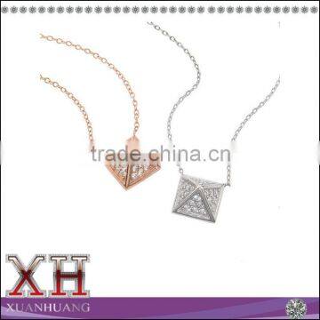 Fashionable Sterling Silver pave Cubic Zirconia Pyramid Shape Necklace