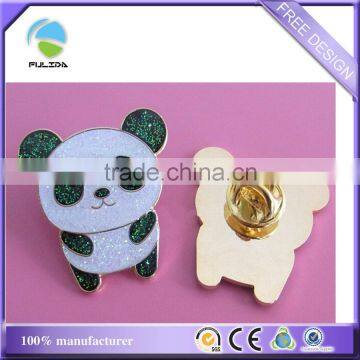 small quantity gold lovey panda animal glitter metal lapel pin badge