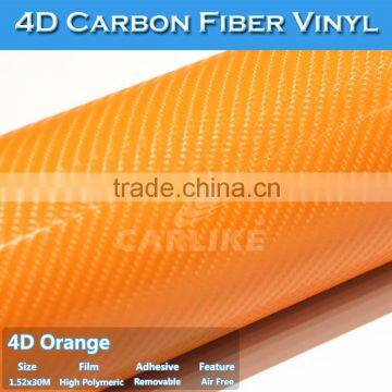 Orange Glossy 4D Carbon Fiber Car Body Wrapping 1.52x30m