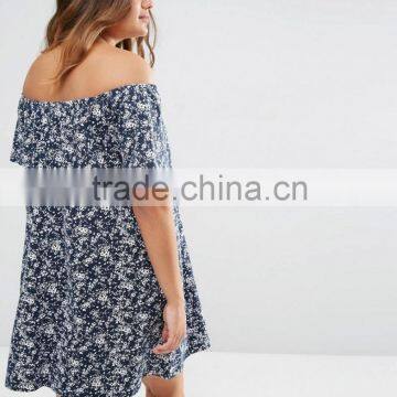 High Quality Boho Offer Shoulder Plus Size Summer Women Dress With Print photo-2