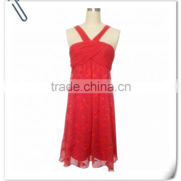 Lady's red silk burn out evening dress