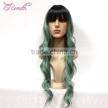 long wave blue human hair wig for women