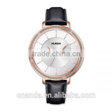 Factory custom logo elegant Diamond Genuine leather quartz alloy women wrist watch