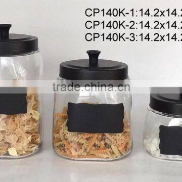 Square glass jar with chalkboard with metal lid (CP140K)