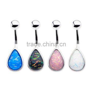 Teardrop Shape Belly Navel Ring Fixed Charm Filled With Glitter Resin