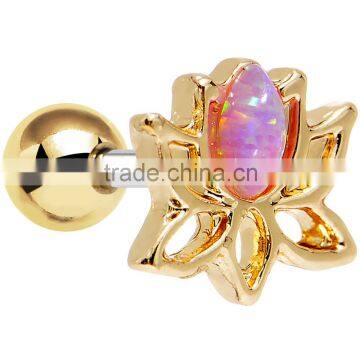 Opal Gold Plated Lotus Tragus Cartilage Earring