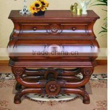 curved 2-drawer wooden carved chest