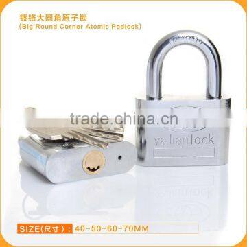 2015 Wholesale chrome Plated Arc Atom keys Iron padlcok with Big Round Corner