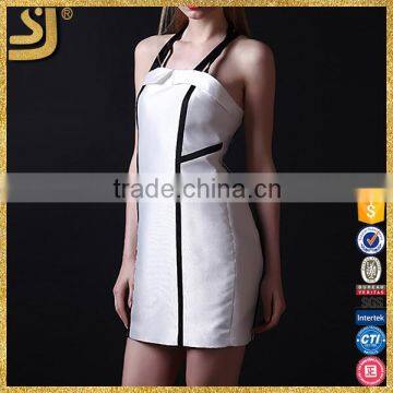 2016 Stylish women black white spaghetti backless cocktail dress