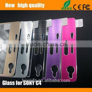 2.5D Titanium Alloy Brushed Metal Tempered Glass Screen Protector Guard for SONY C4 photo-2