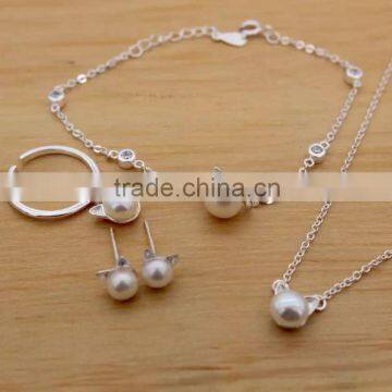 New Pearl Indian Bridal Jewelry African Silver Necklace Wedding Jewelry Set Supplier's Choice photo-3