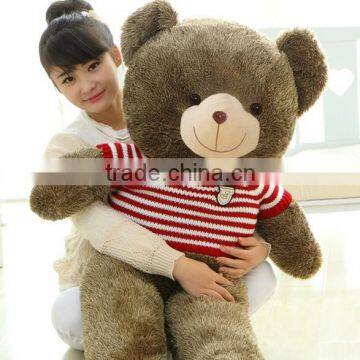 Birthday Valentine Festival Gift Grey and Brown Big Size Plush Teddy Bear Toy Doll With Red Love Stripe Cloth photo-3