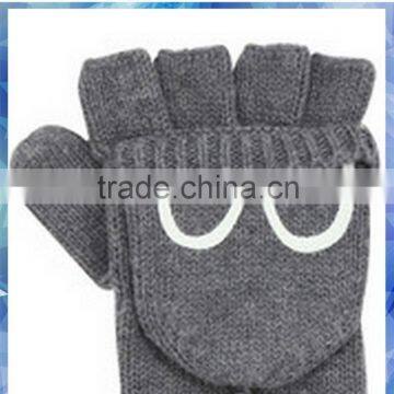 100% Acrylic Grey Knitted Half Finger Gloves With Monkey Eyes Cover photo-3
