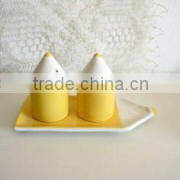 vintage yellow pencils ceramic salt and pepper shaker