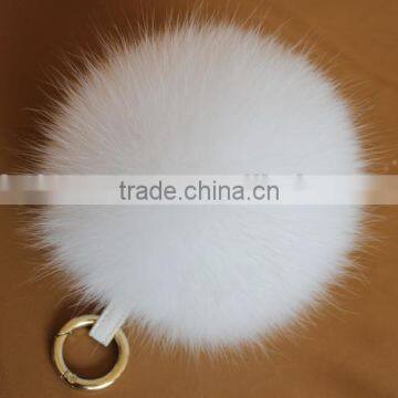 Fluffy Big Round 14cm White Fox Fur Pom Poms with Keychain