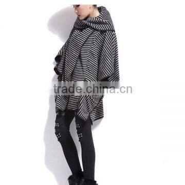 Women's Fashion Stripe Bat Poncho Cape Jacket Sweater Casual Warm Cloak Coat Knitwear photo-4