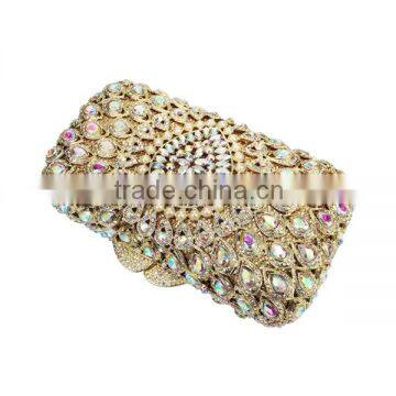Gold Metal and AB Color Crystal Evening Clutch Bag Woman Handbag Ladies Party Bag (88162A-AB) photo-6