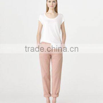 Woman Fashion Washed Chino Slim Leg Trousers