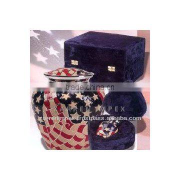 American flag 10" Solid Brass Cremation Urn