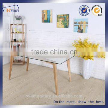 Simple Design Dining Table Glass With Wood Legs Indoor Furniture