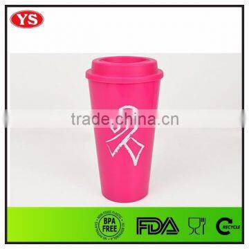 16 ounce Plastic reusable double wall coffee cups with lid