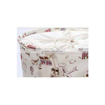 Printed Cute Round Waterproof Drastring Basket Hamper , Bathroom Printed Cotton Laundry Basket photo-2