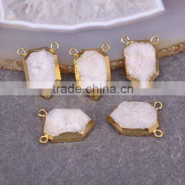 Natural White Quartz Stone Druzy Beads, with Double Bails Gold plated Crystal Drusy Gemstone Pendant, For Jewelry Making