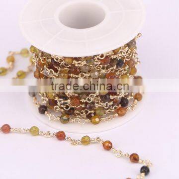 DIY Gold Plated Brown and Yellow Color Wire Wrapped Beaded Chain Rosary Chain Faceted Crystal Bead for Necklace Bracelet