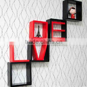 love shape decorative wooden wall shelves