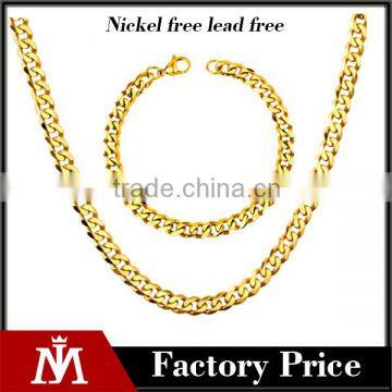 2016 Classic Stainless Steel Chain Jewelry Set Link Bracelet Mens Cuban Figaro Necklace