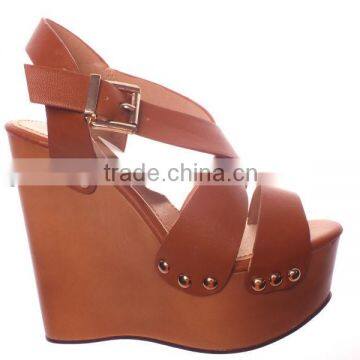 Wedge sandal action leather shoes for ladies good quality with cheap price