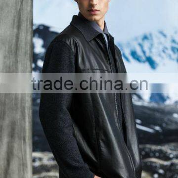 2014 new fashion men knitting pure cashmere and leather zipper cardigan