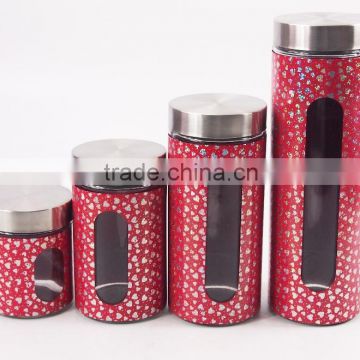 4 pcs set red round glass jar with stainless steel lid