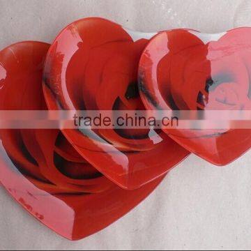 Red heart glass decal plate 3 asst