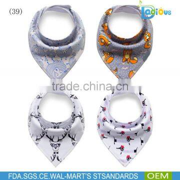 Manufacturer excelent quality cute 100% organic cotton bandana baby bib