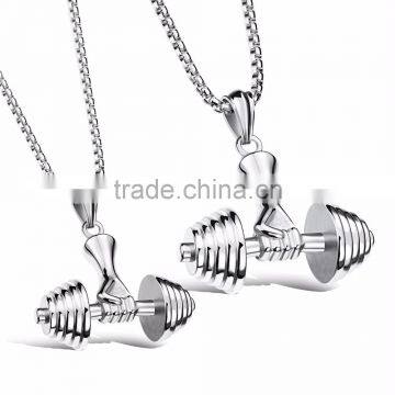 Fashion Men's Silver Black Gold Stainless Steel Dumbbel Pendant Necklace photo-2