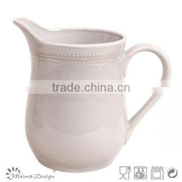 Delicate Creamy White Emboss Crockery Stoneware Houseware Dots Pattern Pitcher photo-4