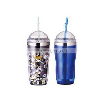 450ml Stainless Steel Inner Steel Outer Plastic Double Layer Cup With Straw photo-2