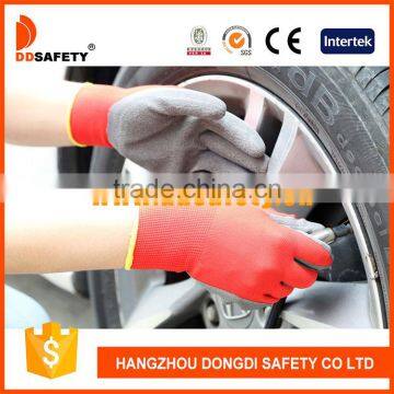 13G Grey Nylon Polyester Knitted Gloves with Red Foam Latex Coated on Palm Working Safety Gloves