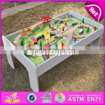 2017 New design educational kids activity toys wooden train table set W04C070