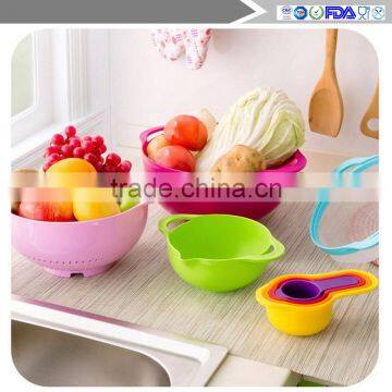 8Pcs/Set Multifunctional Kitchen Rainbow Bowl Measuring Spoon Cup Filter Drain Mixing Salad Food Baking Tools photo-3