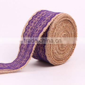 Jute Burlap Natural Hessian Ribbon With Purple Lace Trim Wedding photo-3