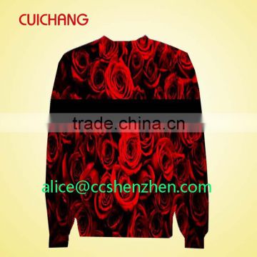 2015 cheap wholesale custom crewneck sweatshirts,red rose sweatshirts, all over pint rose crewneck shirts