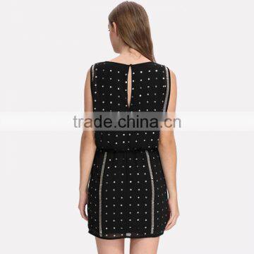 OEM Service Supply Design Sleeveless Latest Sequin Top Chiffon Short Skater Dress photo-5