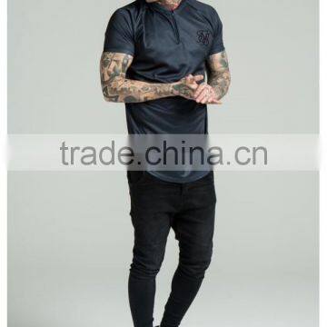 2016 New Arrival Stylish 1/4 Zipper Baseball Jersey Raglan Short Sleeve Curved Hem Baseball T Shirt Black Embroidered Jersey Top photo-2