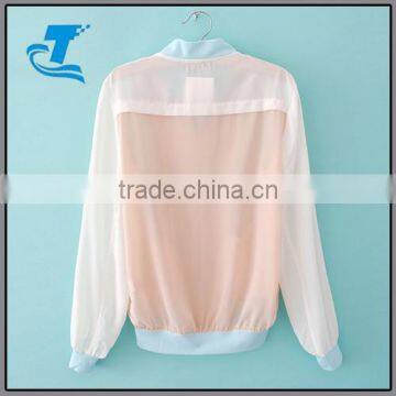 Spring and Summer Fashion Candy Color Patchwork Color Block Short Design Shirt Chiffon photo-2