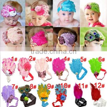 F40607A Fashion elegant hairbands colorful feathers diamond beautiful girls headband