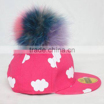 Myfur Girls Popular Hot Pink Baseball Cap and Hat with Multi-Color Raccoon Fur Pompom